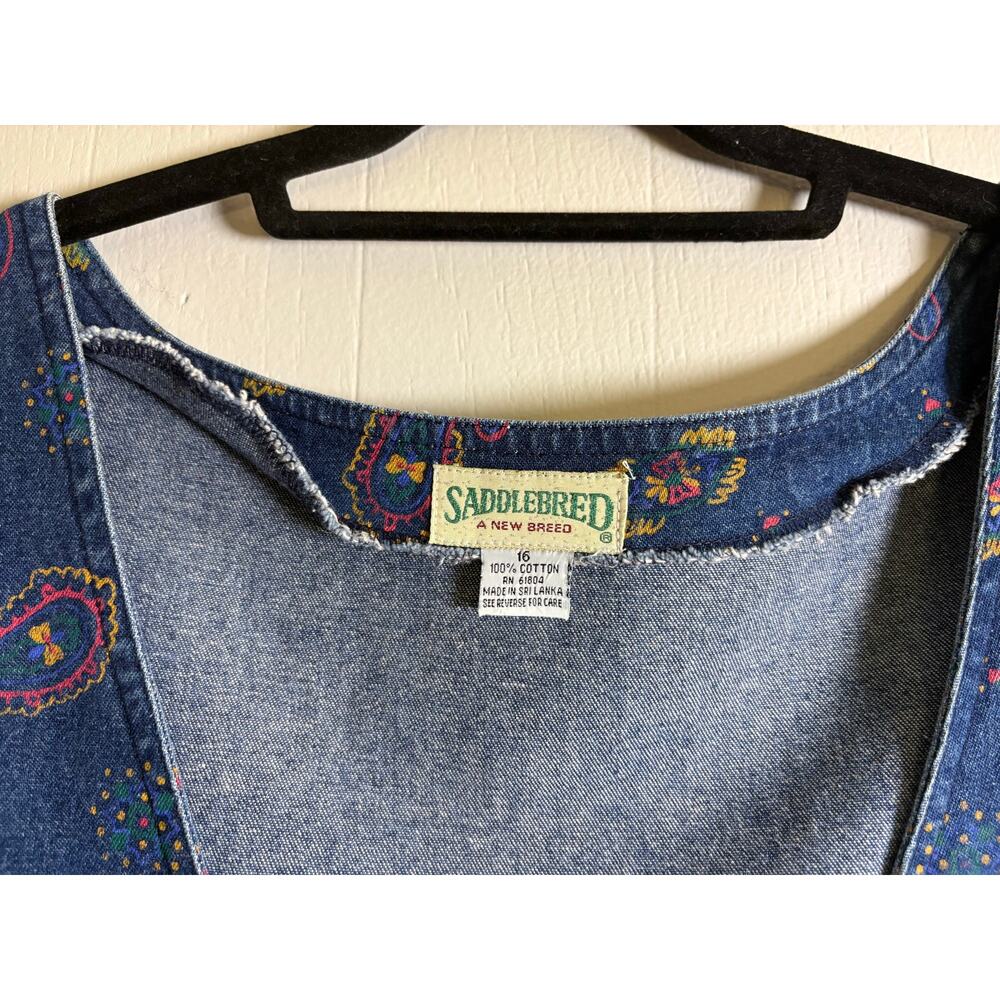 Saddlebred vintage 90s cottage momcore crossover front paisley denim jumper 16 - Picture 5 of 6